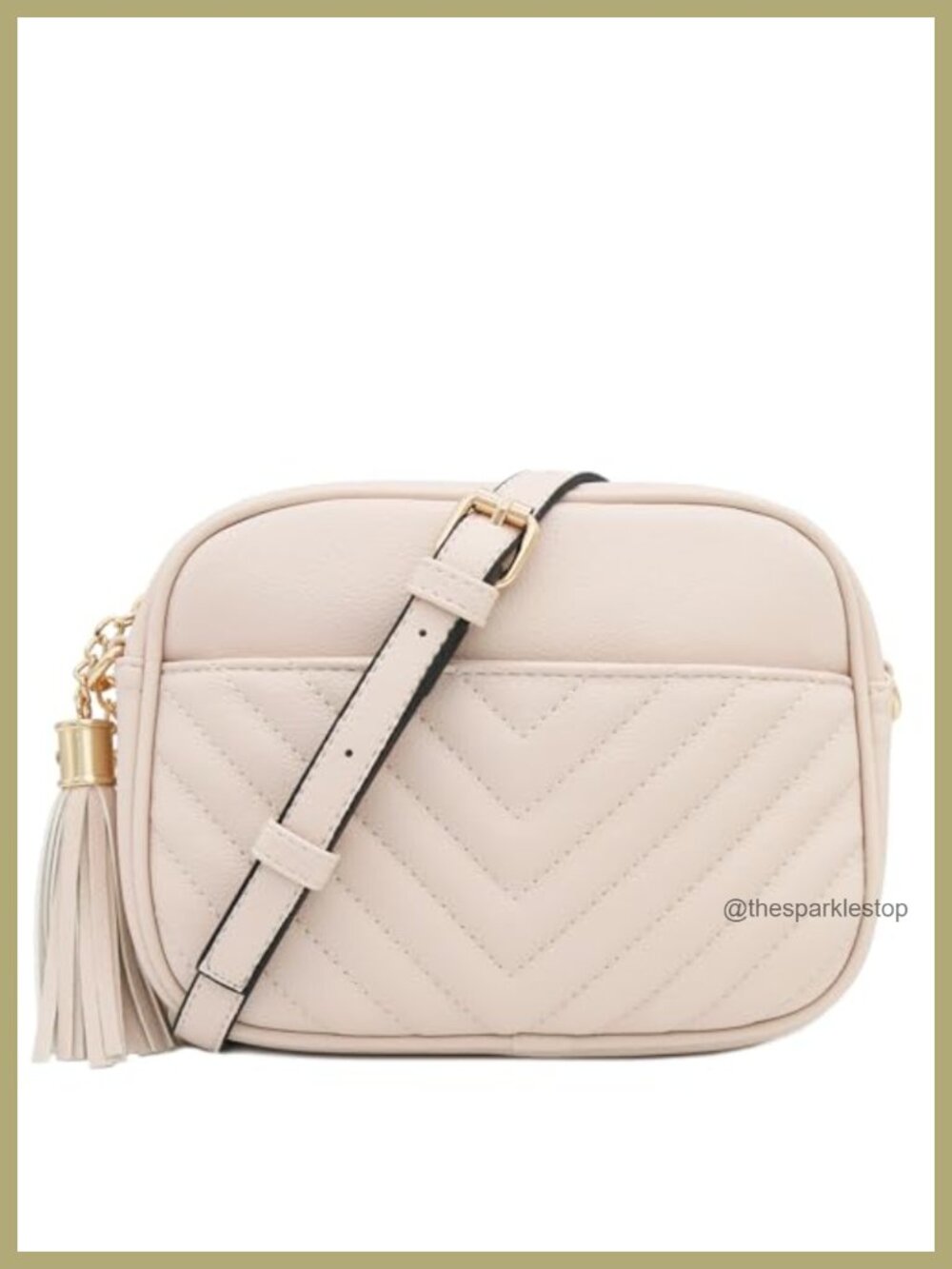 Quilted Crossbody Camera Bag Faux Leather Chain Strap Tassel Adjustable